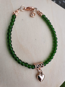 Rose Gold green beaded bracelet with heart