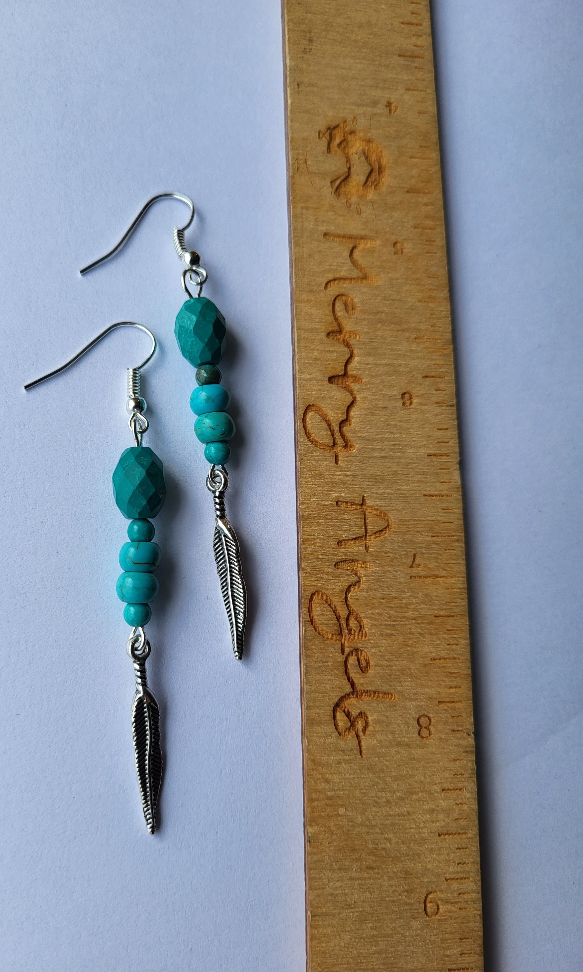 Turquoise and feather earring