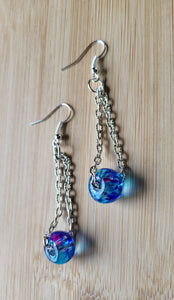 Blue & pink dangle chain earrings