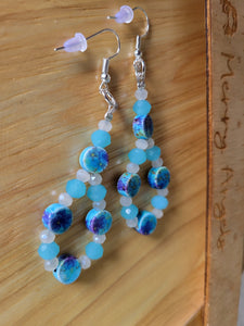 Blue and white Oval earrings