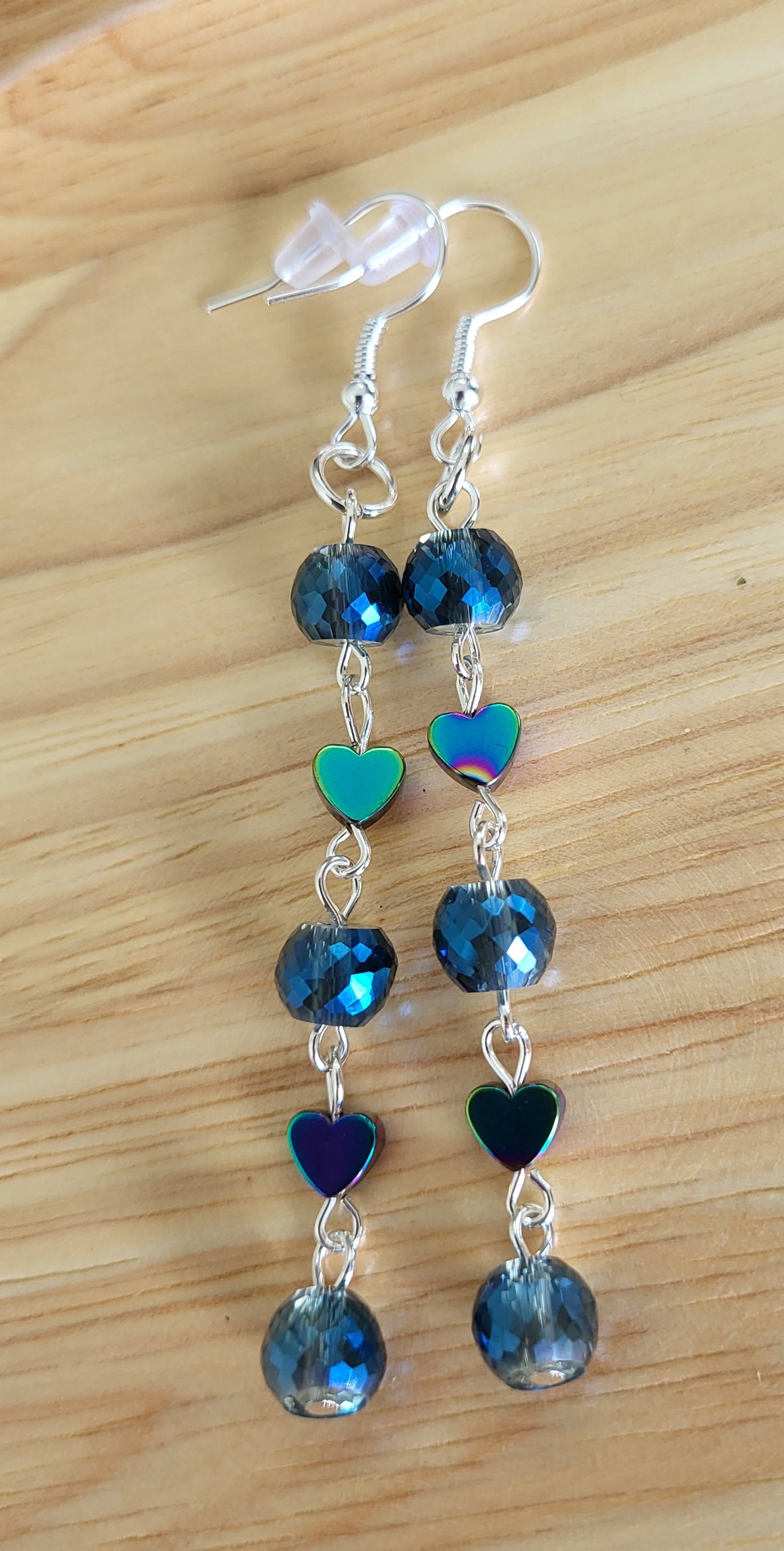 Heart and blue/green beaded earrings