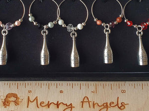 Set of 6 silver wine glass charms with various colour beads. 