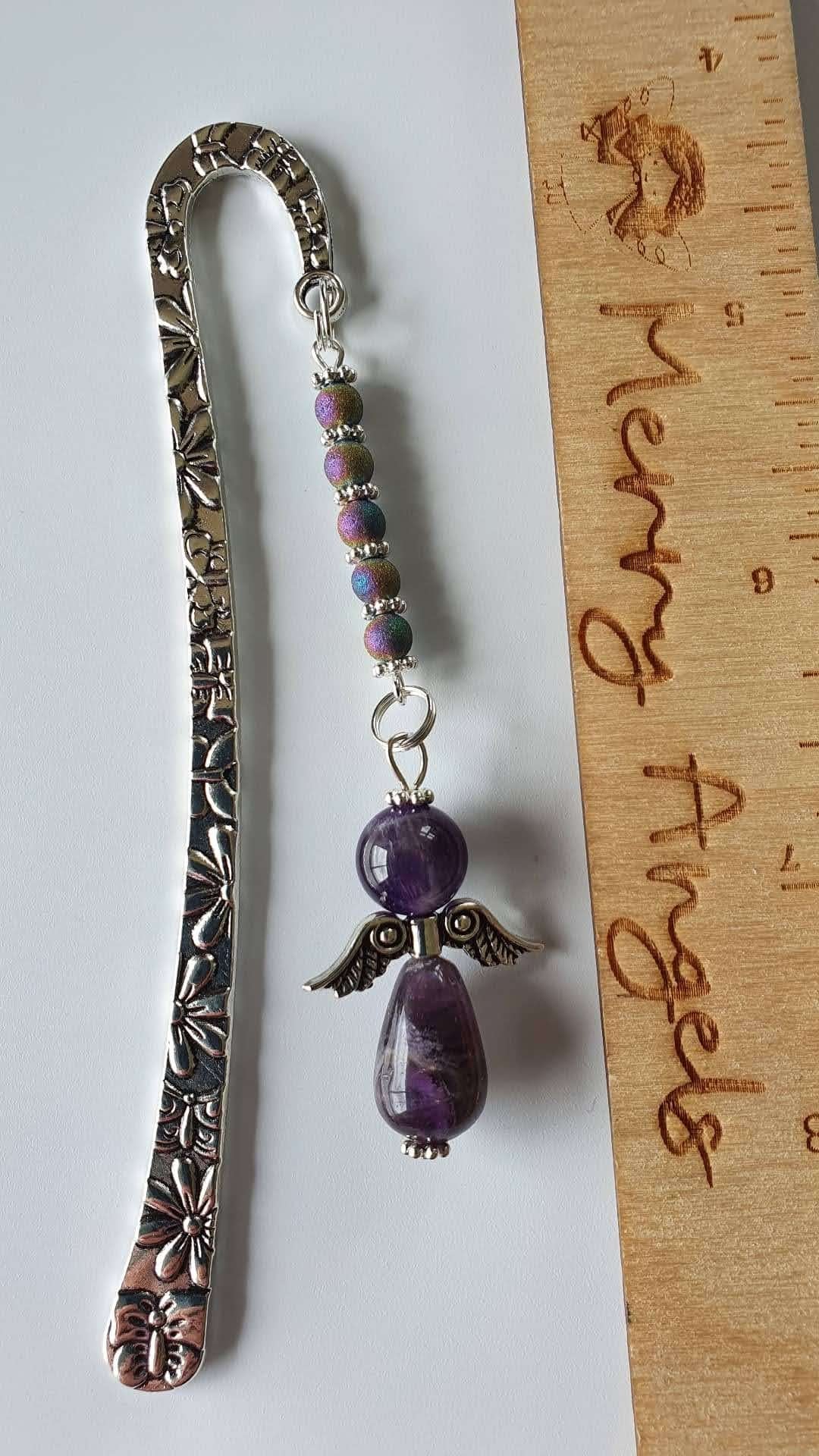 Silver bookmark with beautiful amethyst angel