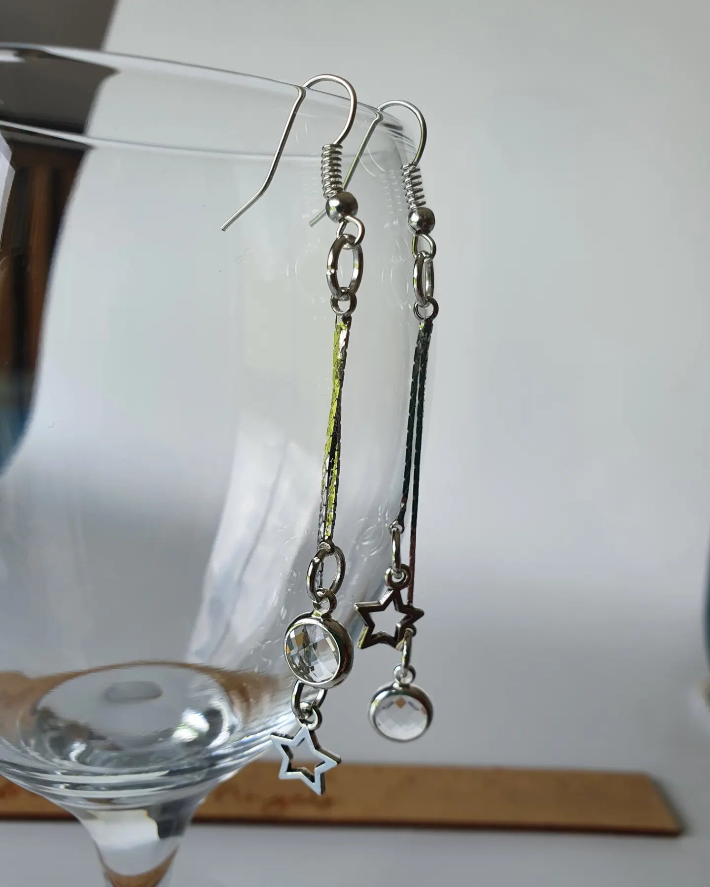Star and Clear Stone Chandelier Chain Link Earrings