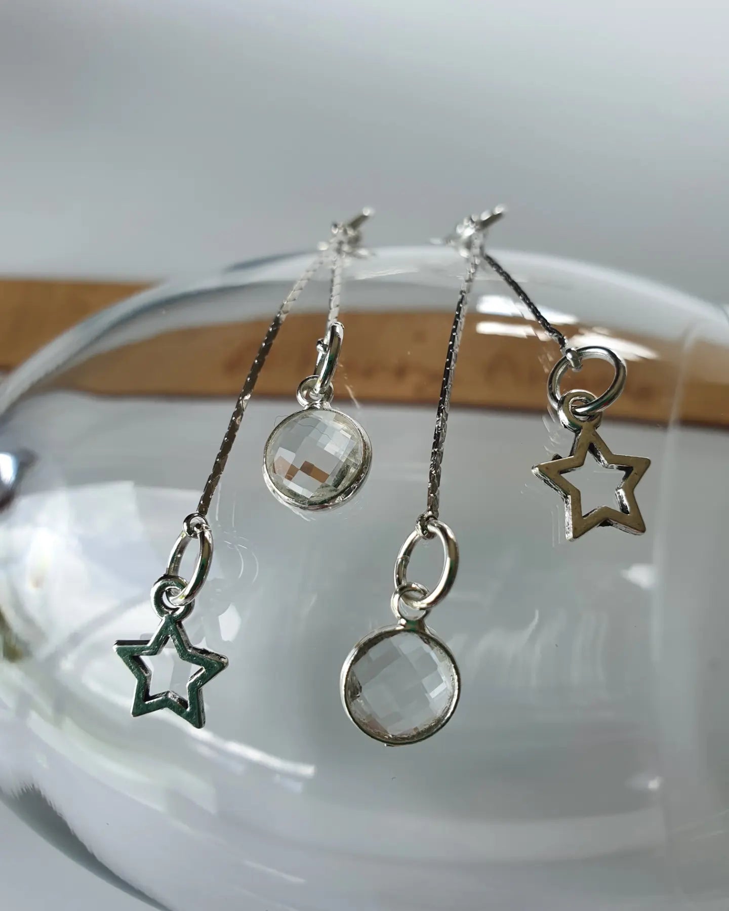 Star and Clear Stone Chandelier Chain Link Earrings