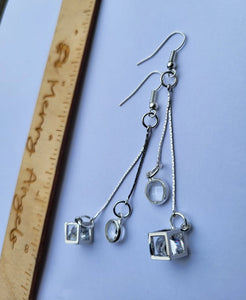 Circle and square dangly earrings